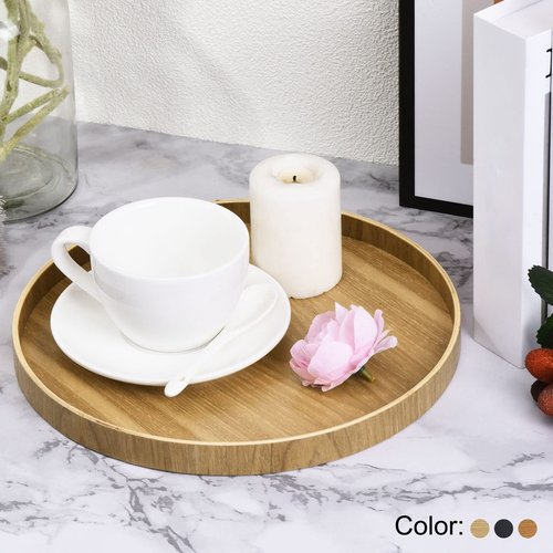 PATIKIL Wood Serving Tray 12 Inch, Round Decorative Platter for Home Decor Kitchen Table Candle Holder, Black