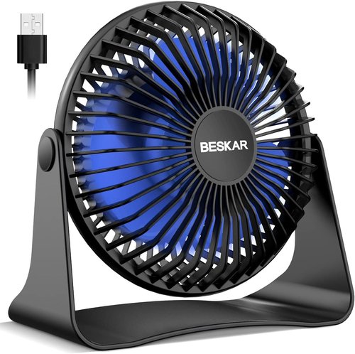 BESKAR USB Small Desk Fan - Portable 3-Speed Personal Fan with 360° Rotation | Quiet Operation, 3.9 ft Cord