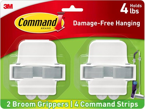 Command Broom Grippers - Damage-Free Mop & Broom Holder Wall Mount | Organize Kitchen & Laundry Tools, Holds Up to 4 lb