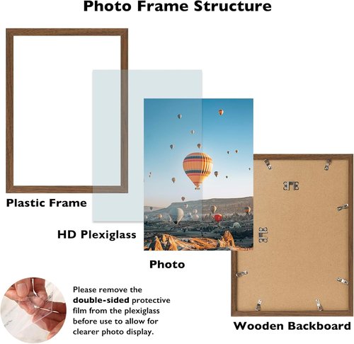 JCJMY 12x17 Picture Frame - Brown Wall Hanging Frame with Shatter Resistant Plexiglass | Horizontal & Vertical Display