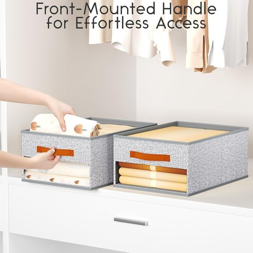Homsorout Drawer Organizers - 6-Pack Foldable Pants Storage with Clear Window & Handles | Light Gray Fabric Closet Solution for Clothes, Jeans, and Sweaters