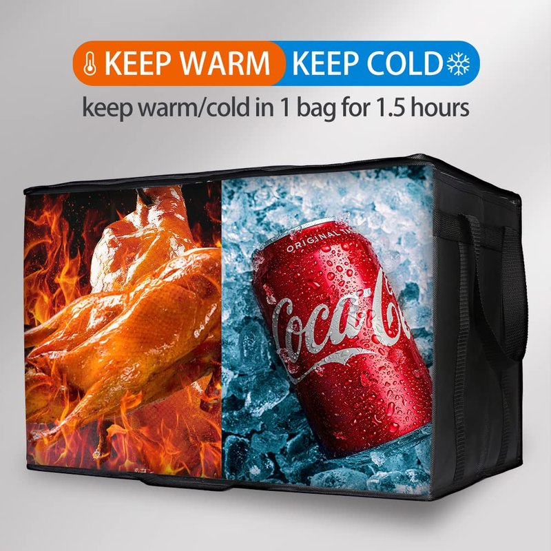 Bodaon 4-Pack Cooler Insulated Food Delivery Bag, Rideshare Delivery Bag, XXX-Large Thermal Bags for Catering/Hot Pizza, Travel/Camping/Picnic/Grocery Reusable Warmer Frozen, Black With Bottom