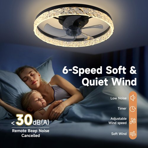 FAYOTAT 20 Inch Ceiling Fan with Light, Low Profile Fandelier with Remote & APP Control, Stepless Color Temperature 6 Speeds Reversible Motor for Bedroom Living Room Kids Room