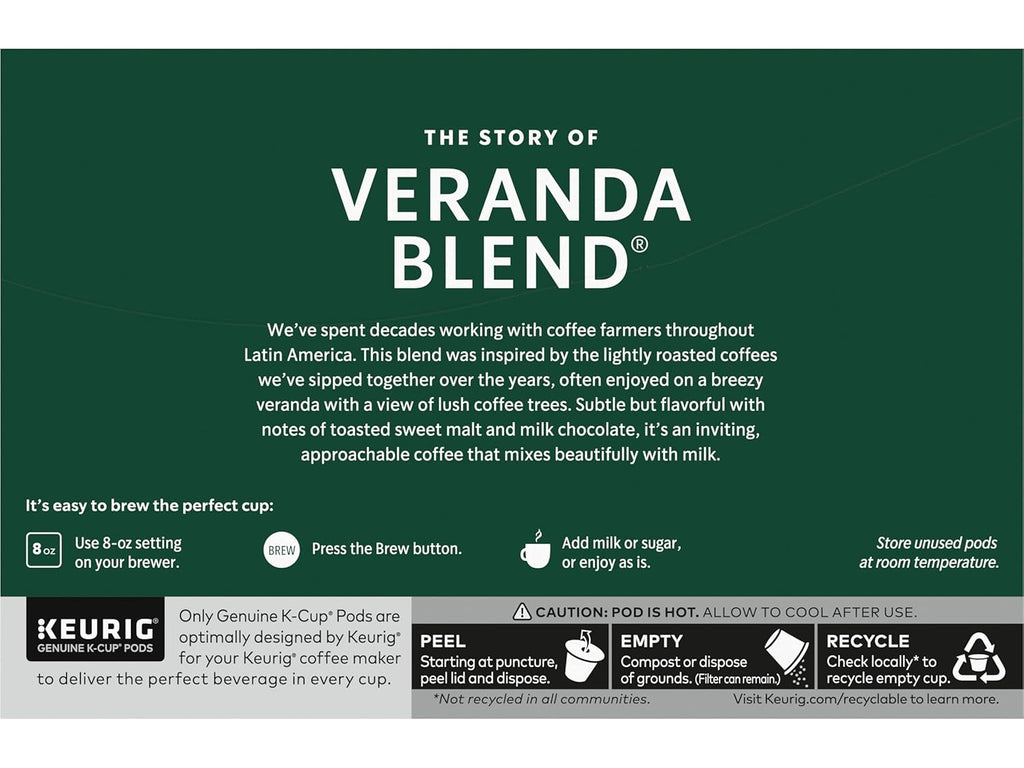 Starbucks K-Cup Pods - Veranda Blend Blonde Roast 100% Arabica Coffee | 60 Pods Total