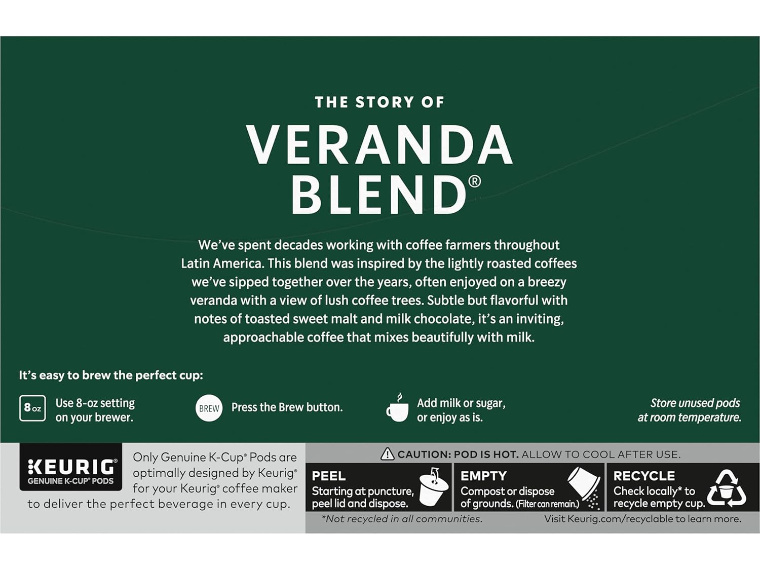 Starbucks K-Cup Pods - Veranda Blend Blonde Roast 100% Arabica Coffee | 60 Pods Total