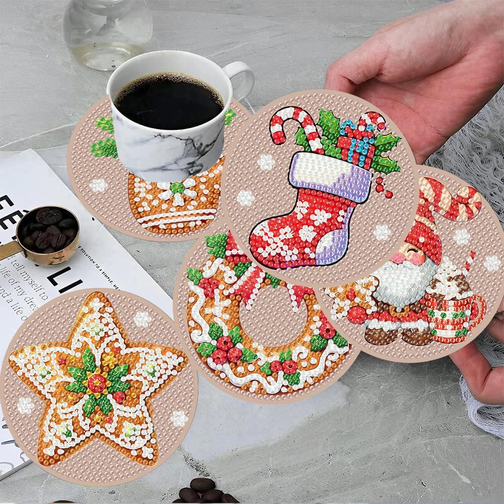 Skiennix Christmas Diamond Painting Coasters Kit - 8 Gingerbread Snowman Art Coasters with Holder | DIY 4x4 Inch