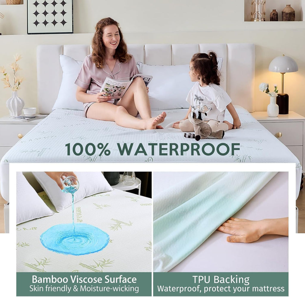 MUXHOMO Premium Waterproof Queen Size Mattress Protector - Breathable Cooling Bed Cover with Deep Pockets (8"-21")