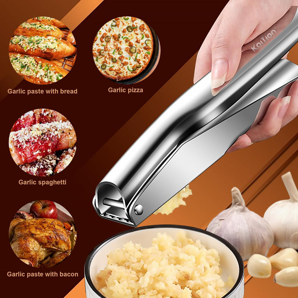 KAITION Stainless Steel Garlic Press, Premium Garlic Crusher - Leak-Proof, Easy to Clean, Rust-resistant, Dishwasher Safe!