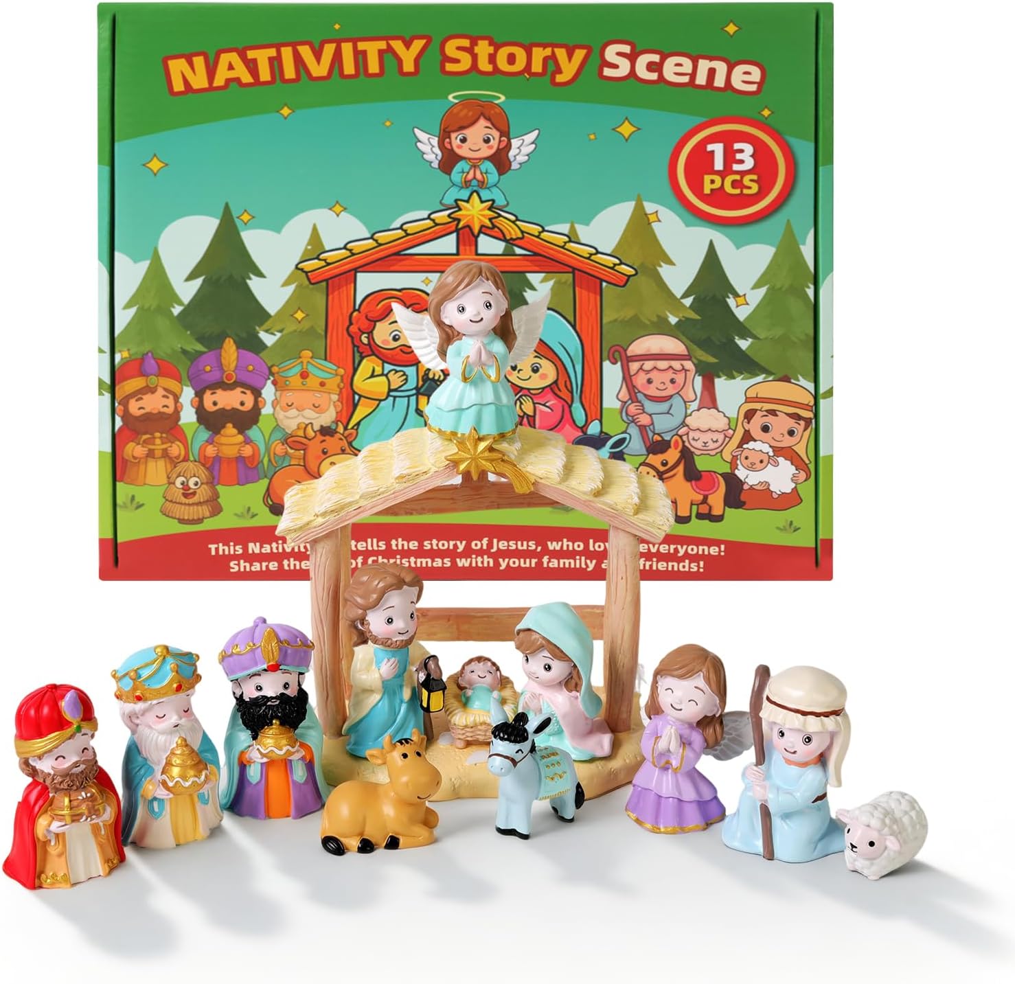 Skiennix 13-Piece Nativity Set - Christian Playset for Kids Ages 3-9 | Perfect Christmas Gift
