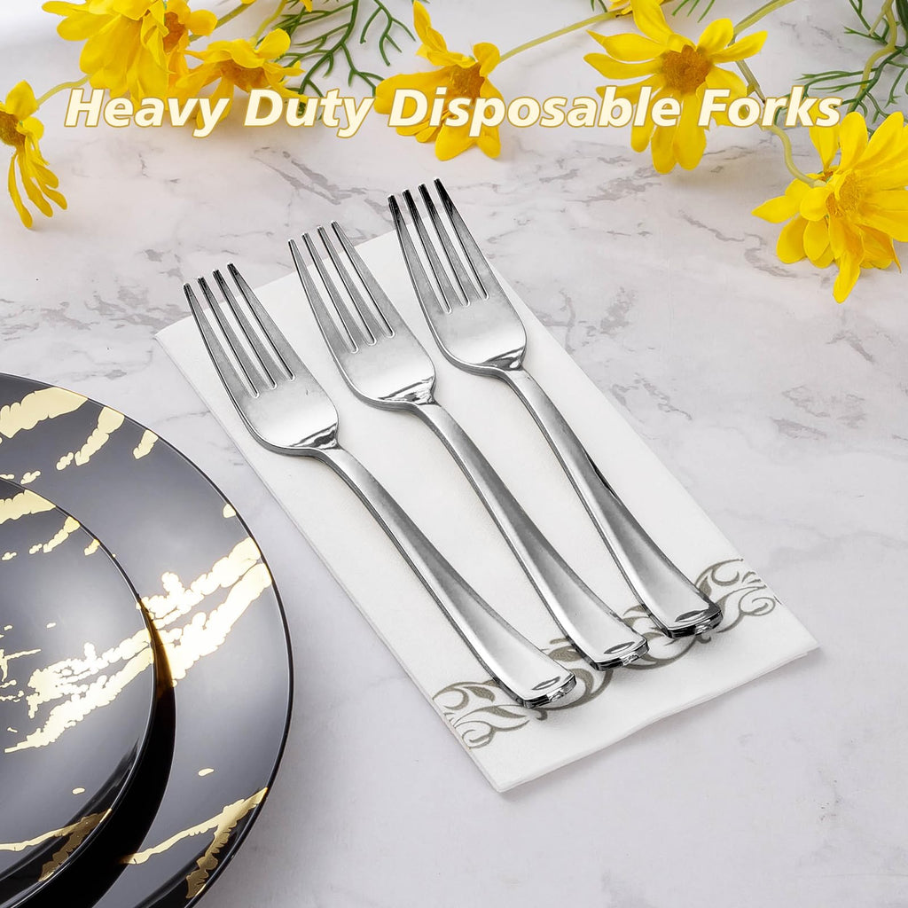 Goodluck 300 Pack Silver Plastic Forks, Heavy Duty Forks Disposable, Silver Plastic Cutlery Perfect for Weddings, Parties, Dinners (300PC)