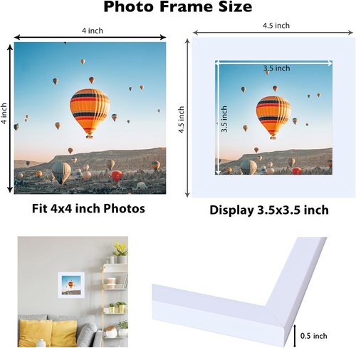 JCJMY 4x4 Picture Frame - White Wall Hanging & Tabletop Display | Shatter-Resistant Plexiglass