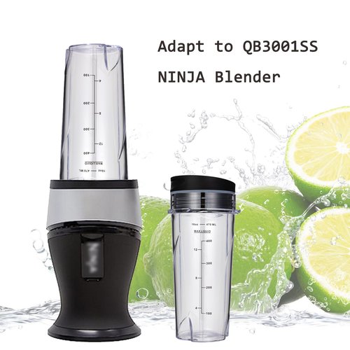 QB3001SS/ QB3000SS Blender Cups for Ninja Replacement 16oz, Fit Compact Personal Blender with Lids- 2 Pack.