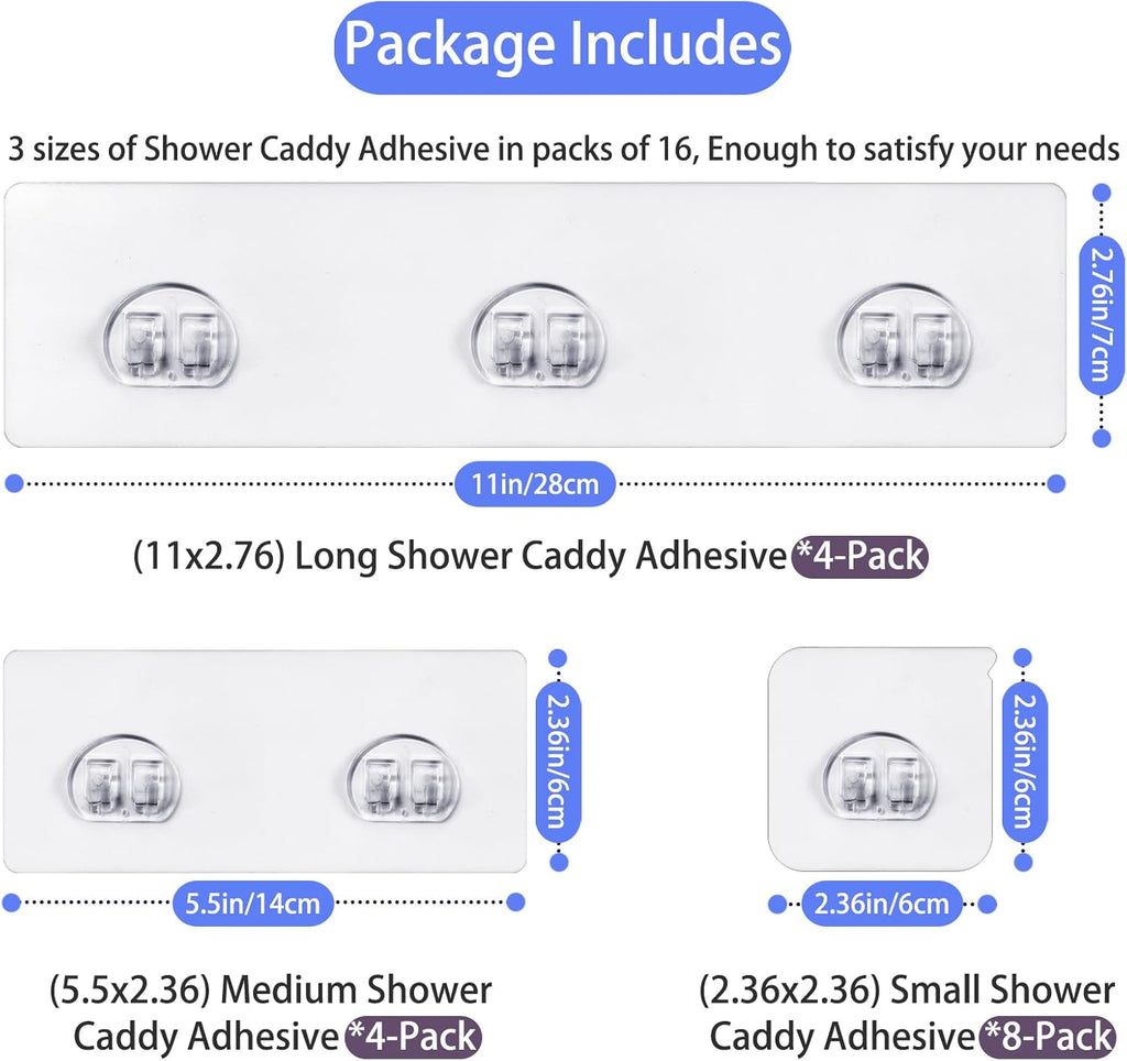 Skiennix 16-Pack Shower Caddy Adhesive Hooks - Strong Transparent Stickers for Bathroom & Kitchen Storage