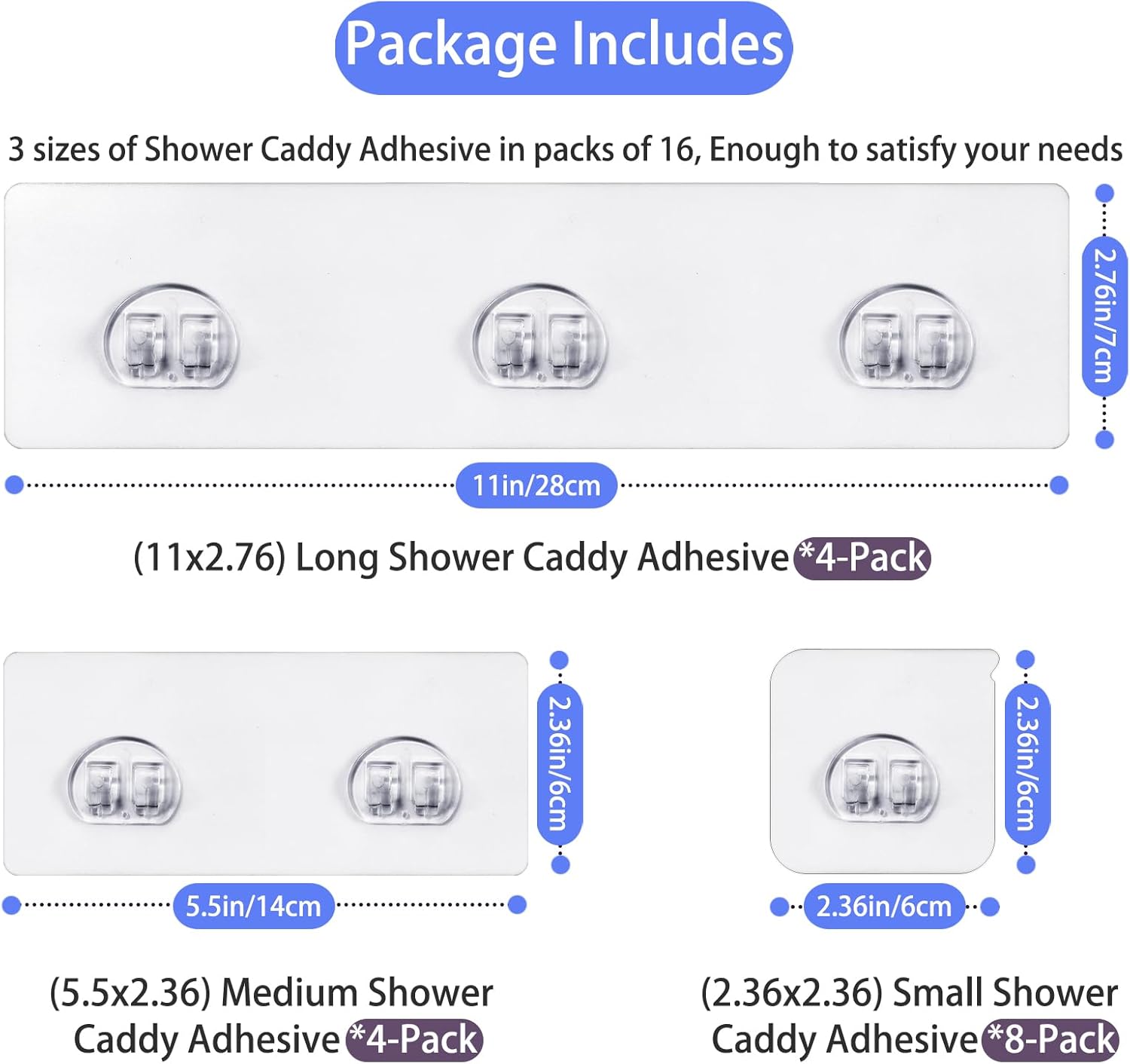 Skiennix 16-Pack Shower Caddy Adhesive Hooks - Strong Transparent Stickers for Bathroom & Kitchen Storage