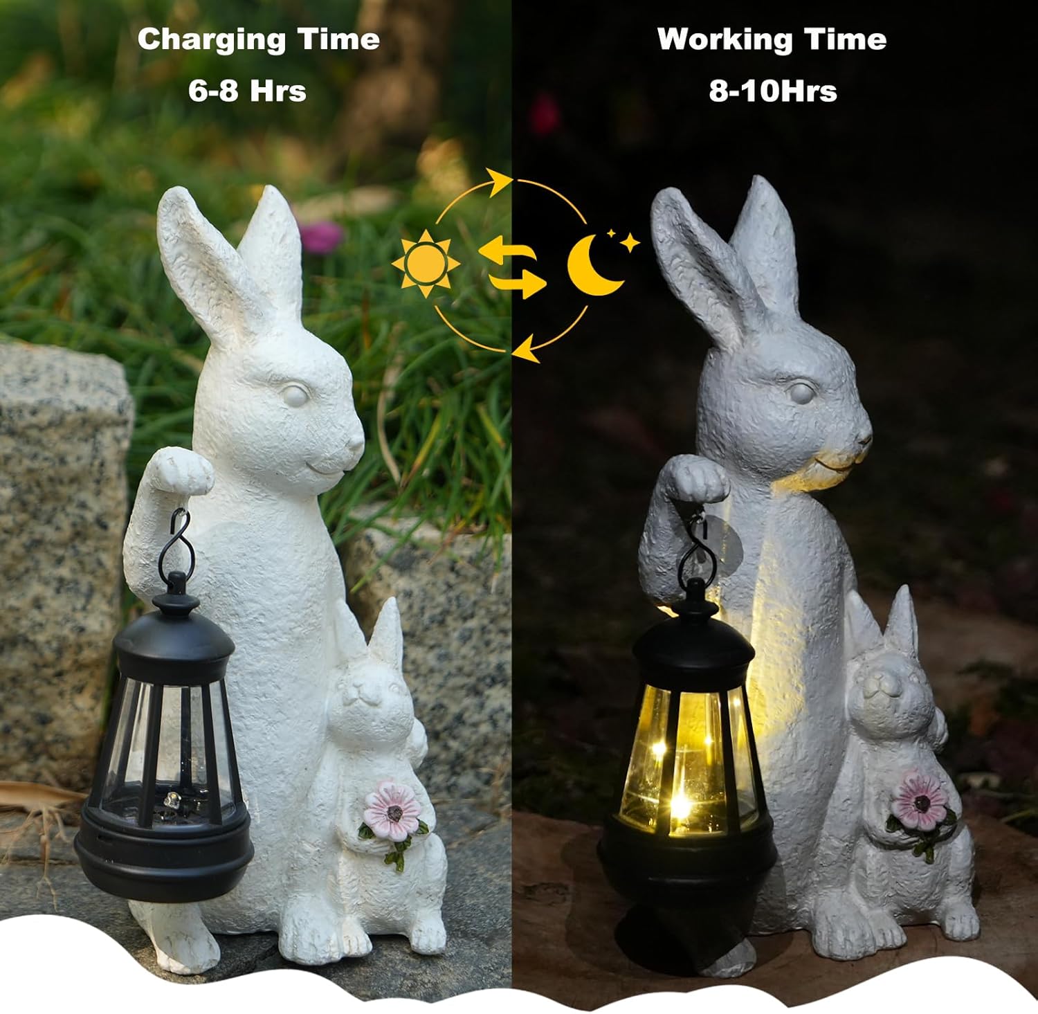 Skiennix Solar Outdoor Bunny Statues - LED Garden Sculptures for Patio & Lawn Decor | Perfect Easter Gifts