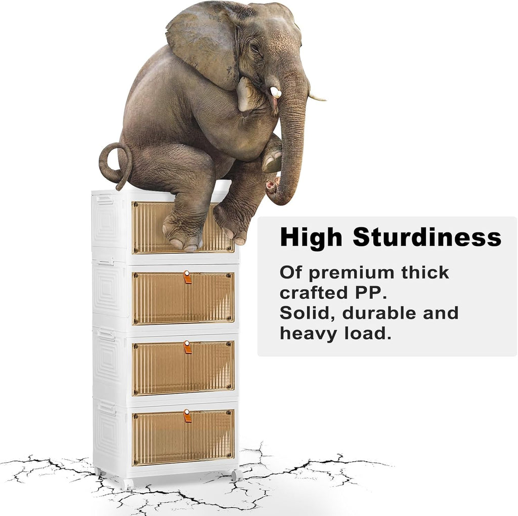 Skiennix 4-Tier Stackable Storage Bins - Collapsible Closet Organizers with Lids & Wheels | 23QT Capacity