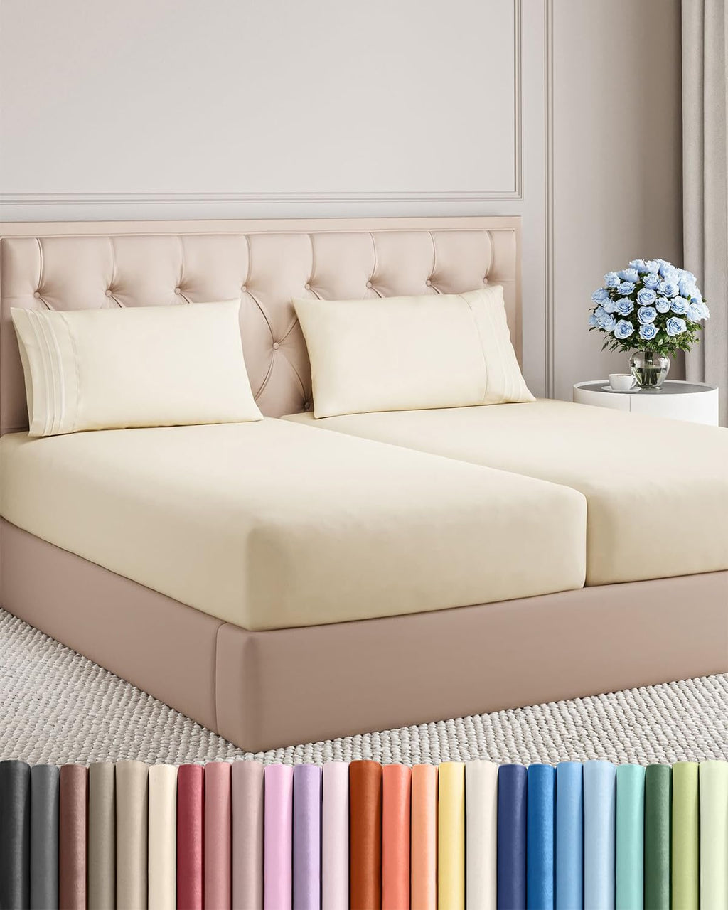 Split King Size Sheet Set by [Brand Name] - Comfy, Breathable & Cooling Bedding - Luxury Hotel Quality - Deep Pockets, Soft, Wrinkle-Free - Oeko-Tex Certified, Off White