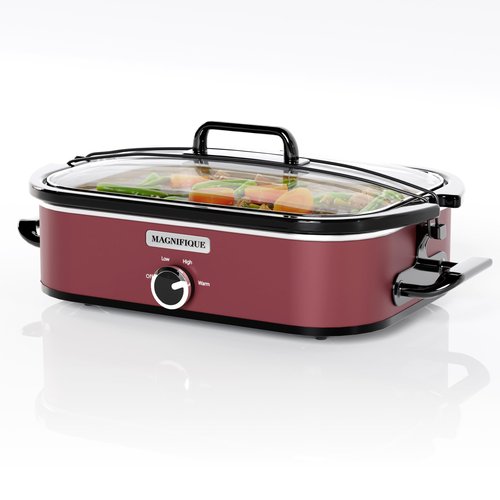 [NEW] MAGNIFIQUE 4-Quart Slow Cooker with Casserole Manual Warm Setting - Perfect Kitchen Small Appliance for Family Dinners, Dishwasher Safe Crock, Red