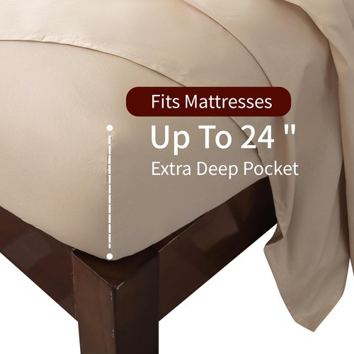 Jessrydo 100% Cotton Sheets King Size Sheets Deep Pocket Fits 18"-24" Mattress Luxury Soft Breathable Cooling Beige Cotton King Sheet Set 4 Pieces Cotton Bed Sheets