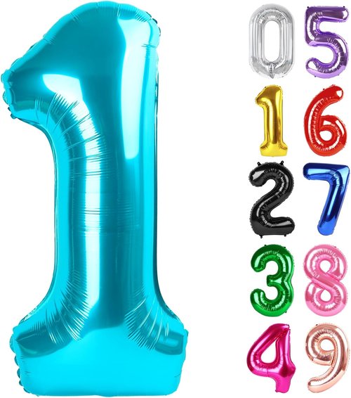 Light Blue Number 1 Balloon - 40 Inch 1st Birthday Decoration for Baby Boy or Girl