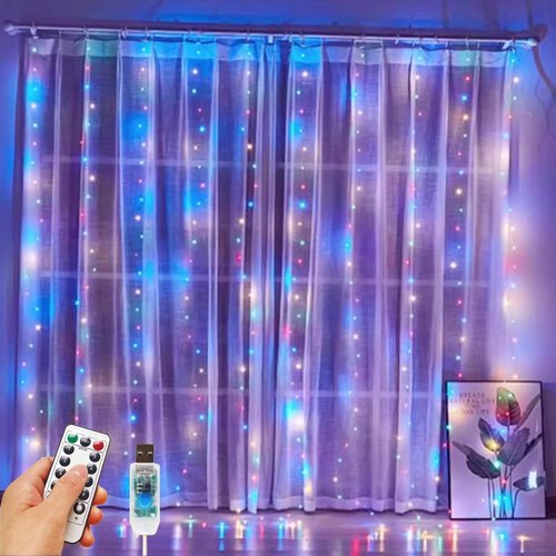 300 LED Fairy Curtain Lights - 9.8 x 9.8FT Warm White String Lights with Remote | Perfect for Christmas, Weddings, and Indoor Decor