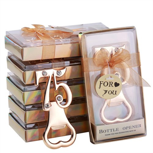 Yuokwer 36 PCS Bottle Opener Gold 75th Birthday Party Favor 75 Anniversary Favors for Guests,Number 75th Birthday Party Decorations Beer Bottle Openers for Party Gift Souvenir Supplies (Gold 75th, 36)