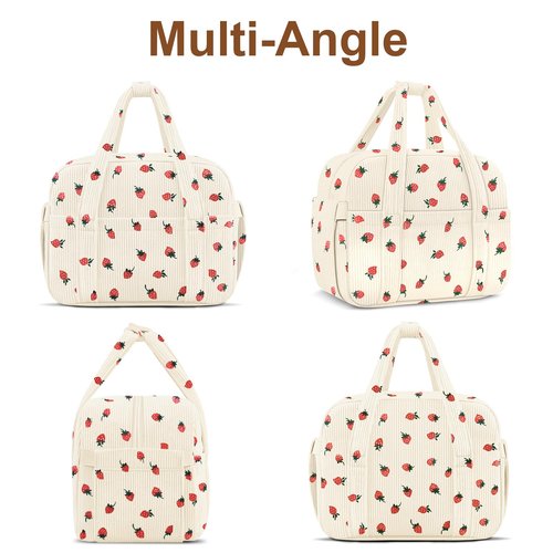 KUBYA Corduroy Lunch Box Lunch Bag for Women Adults Men, Cute Strawberry Insulated Work Reusable Leakproof Simple Large Lunch Boxes Tote Bag Adults Cooler Bag, with Shoulder Strap