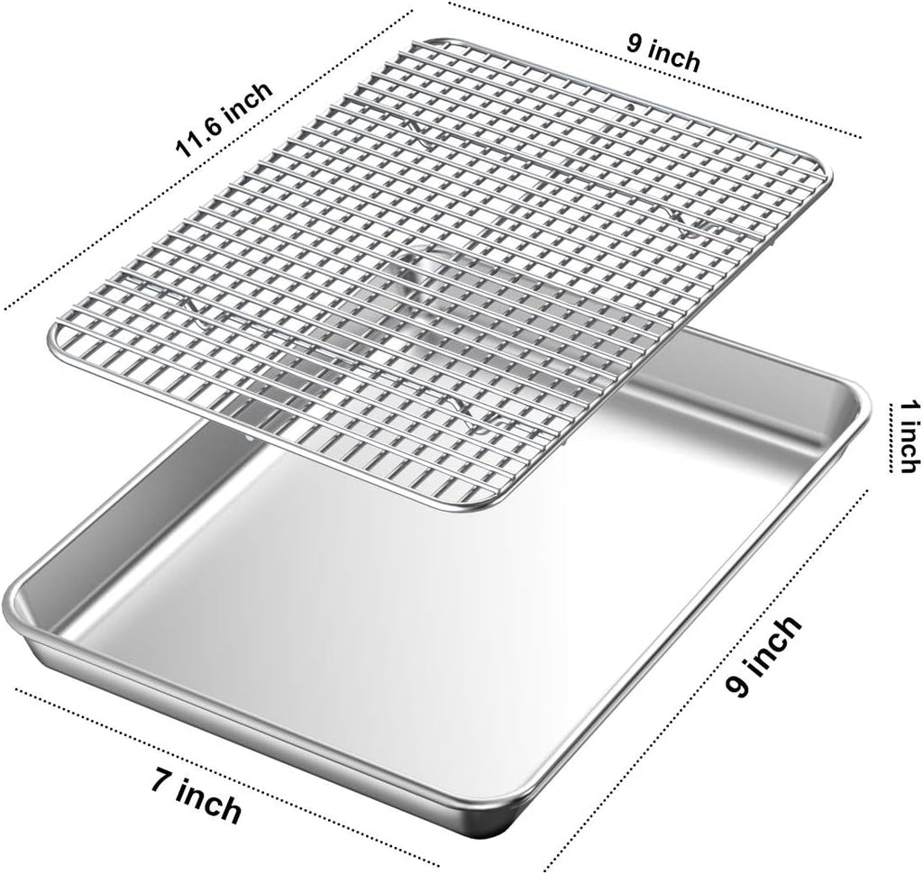 Wildone Baking Sheet Set - Stainless Steel Cookie Pans with Cooling Racks | 2 Pans & 2 Racks, 12 x 10 x 1 Inch, Non-Toxic & Easy to Clean
