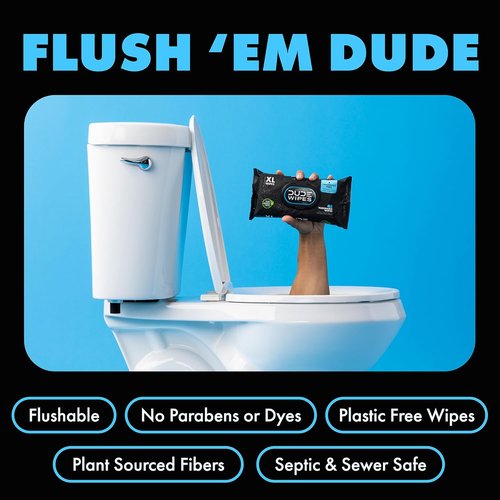 DUDE Wipes | Unscented Extra-Large Flushable Wipes for Sensitive Skin - 6 Pack (288 Count) - Infused with Vitamin E & Aloe