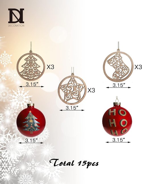 DN DECONATION Red Christmas Ball Ornaments - 3.15" Glass Ornaments for Festive Tree Decor