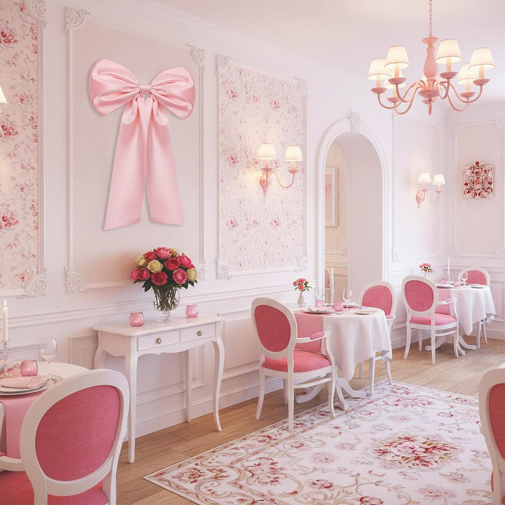 Skiennix Oversized Pink Bow Decorations - 2 PCS Giant Coquette Bows for Backdrop (25.6" X 41.3")