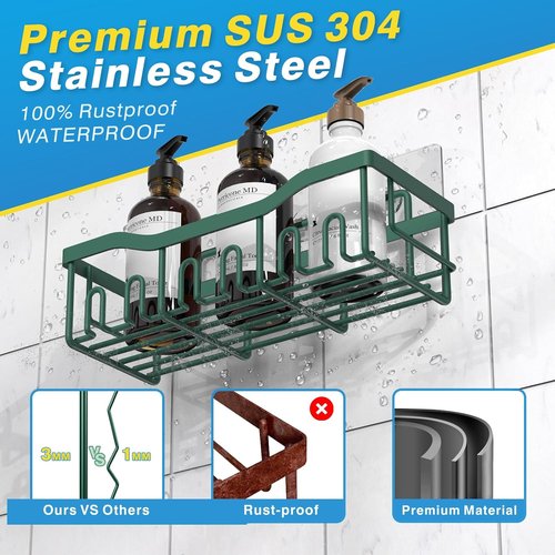 EUDELE Shower Caddy - 2 Pack Adhesive Organizer for Bathroom & Kitchen Storage | Rustproof Stainless Steel