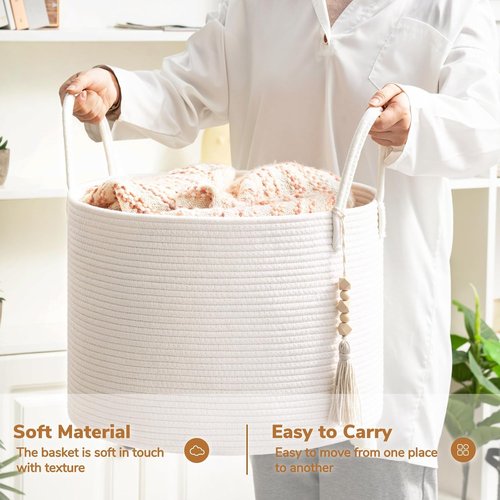 Goodpick Large Laundry Basket - Stylish White Storage Solution for Blankets & Baby Items | 17.7 x 12.6 Inches