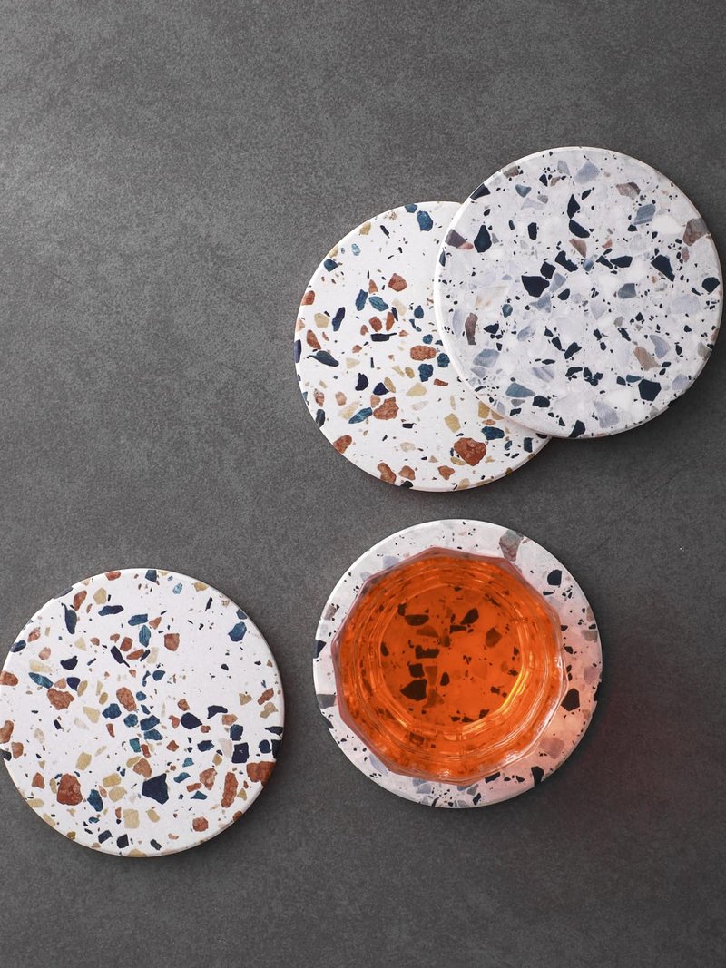 LIFVER Absorbent Drink Coasters with Holder, Set of 6 Ceramic Coasters Set with Cork Base, for Kinds of Drinking Glasses, 4 Inches Stone Coasters for Home Decor, White Elephant Gifts for Adults