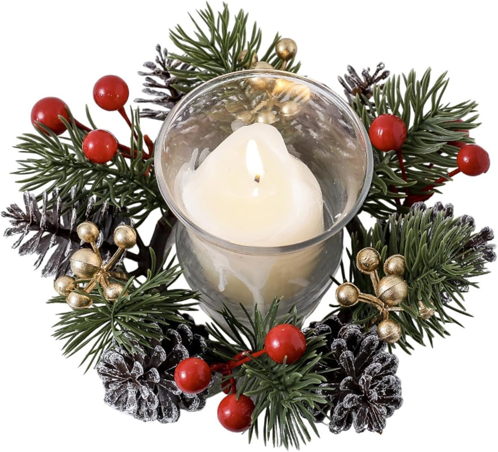 Regine Switzerland Christmas Candle Rings - Elegant Gold & Red Floral Design | Set of 2 for Holiday Decor