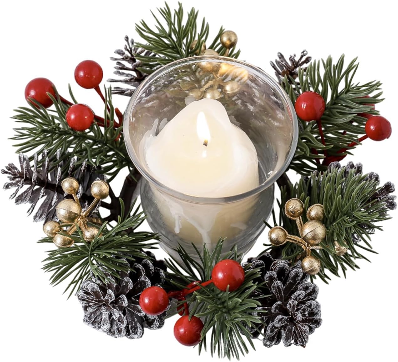 Regine Switzerland Christmas Candle Rings - Elegant Gold & Red Floral Design | Set of 2 for Holiday Decor