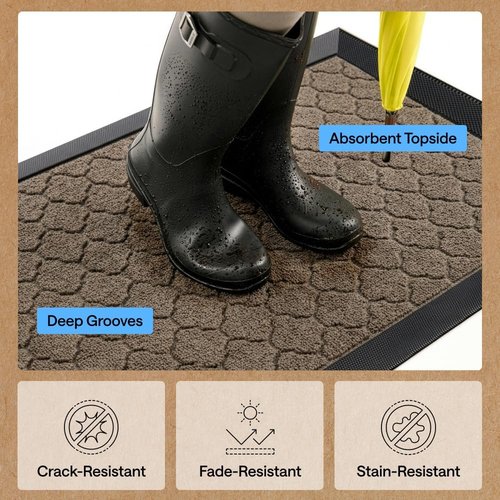 GORILLA GRIP Waterproof All-Season WeatherMAX Doormat - 60x24 Natural Rubber, Stain & Fade Resistant, Easy Clean, Latte Quatrefoil