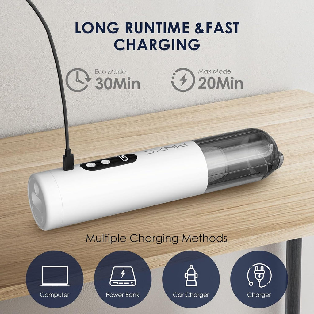 Skiennix Mini Vacuum Cleaner - Cordless 15000PA Handheld Power | 5-in-1 Portable for Car, Home & Pet Hair