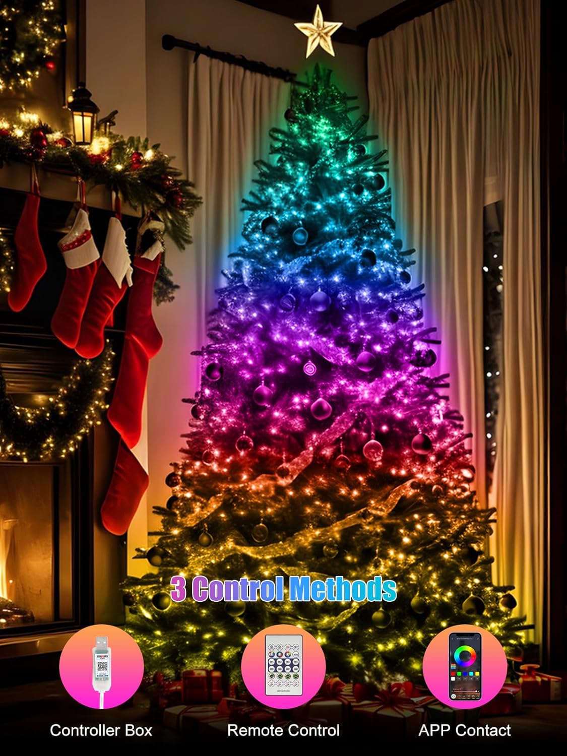 Skiennix RGB Smart IC String Lights - 16FT Indoor Fairy Lights with APP & Remote Control, 50 Multicolor LEDs, USB Powered & IP65 Waterproof for Christmas & Parties