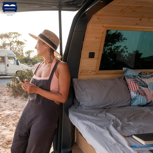 Cottingon Short Queen Sheets for RV Camper - 4 Piece Cotton Bedding Set, Fits Up to 15" Deep Mattress, 60" x 75", Ivory Solid