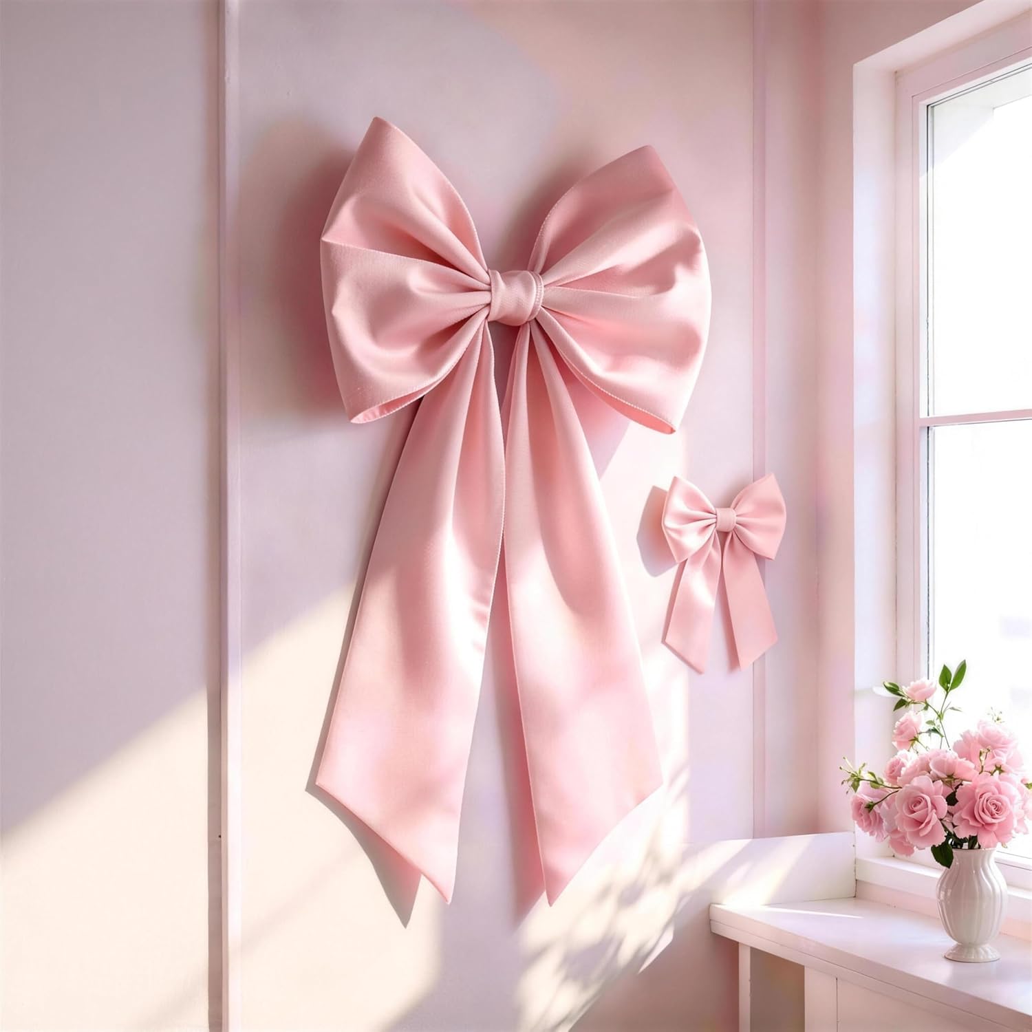 Skiennix Pink Bow Decor - 2 Pack Large & Small Coquette Wall Backdrop for Valentine's Day & Weddings
