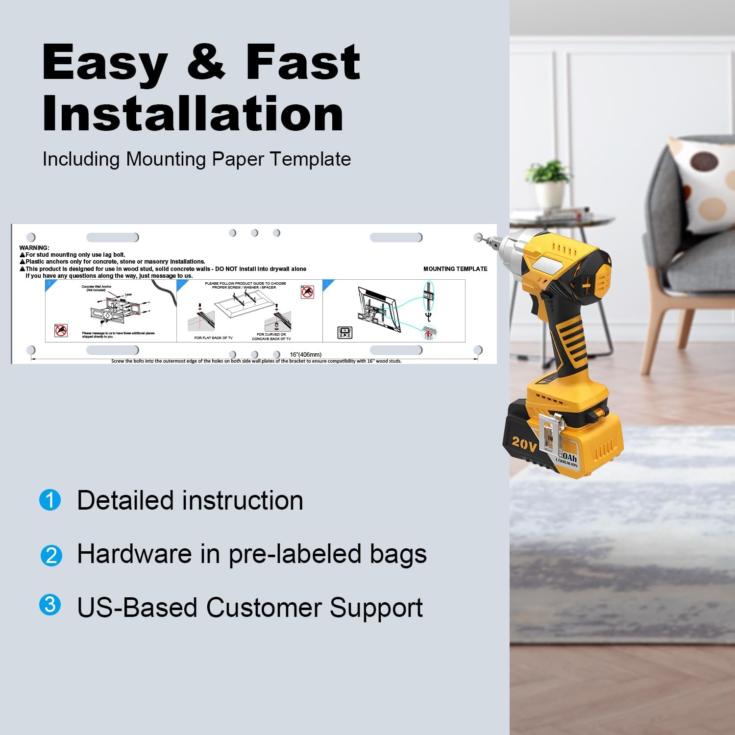 USX STAR Full Motion TV Wall Mount Bracket - Fits 32-70 Inch TVs, Swivel & Tilt, Max VESA 400x400mm, Holds 110 lbs