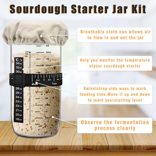 Amgkonp 22Pack Sourdough Bread Baking Supplies,25oz Sourdough Starter kit with Jar and 9 Inch Round & 10 Inch Oval Banneton Bread Proofing Basket,Sourdough Kit Gifts for Bakers Women Wife Mom
