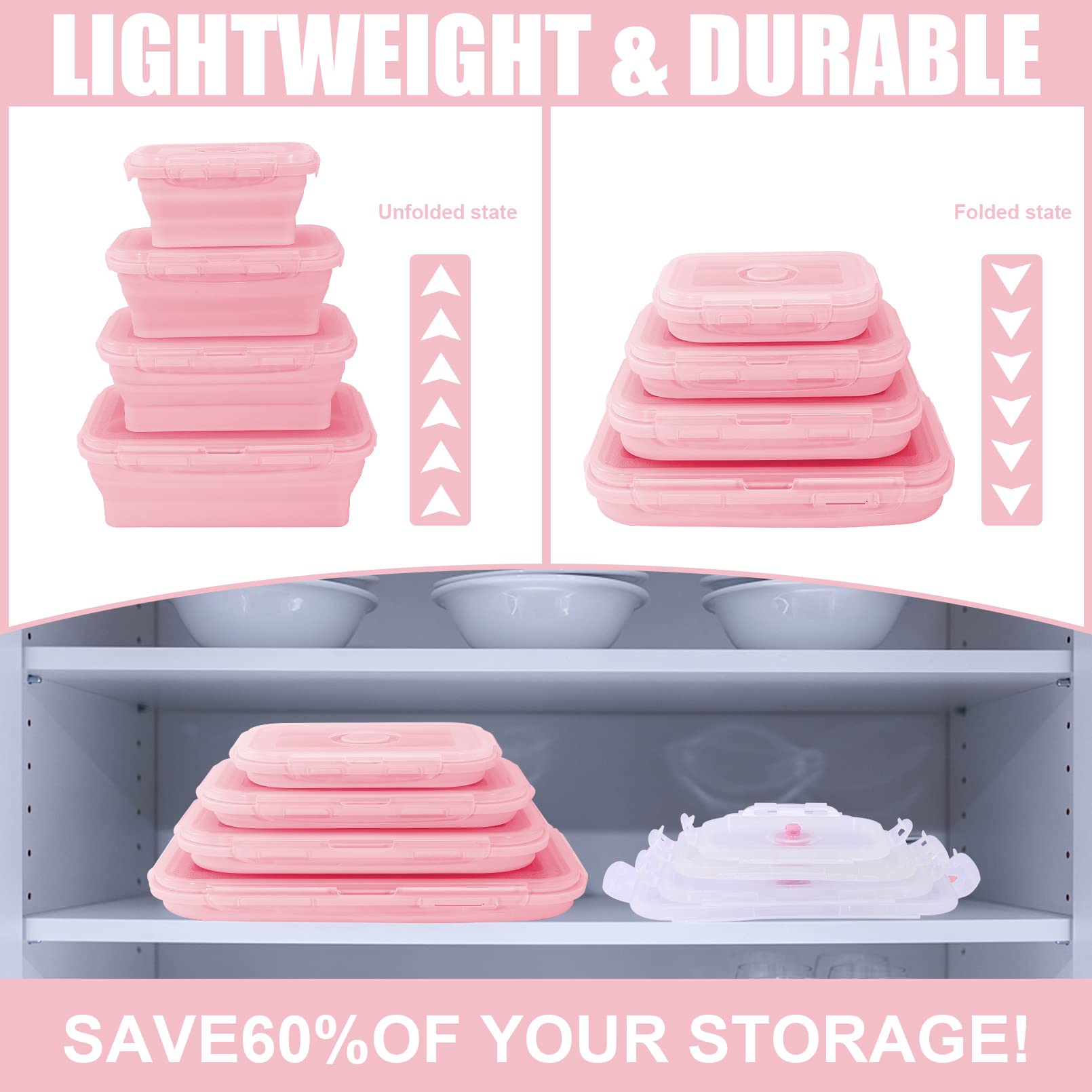 Loccmat Collapsible Silicone Food Storage Containers with Lids,Set of 3 Silicone Lunch Box Containers,Foldable Meal Prep Container for Kitchen,Microwave & Dishwasher & Freezer Safe,BPA Free