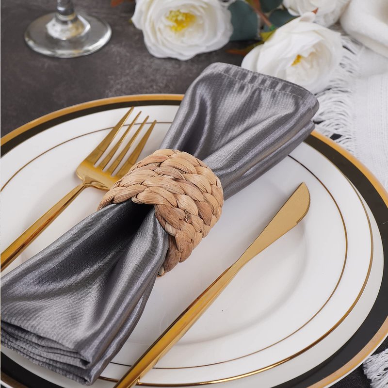 WOHIWO Napkin Rings Set of 12, Farmhouse Table Decor Handmade by Natural Water Hyacinth, Fall Rustic for Thanksgiving, Christmas, Wedding Table Dinnerware Decoration Set