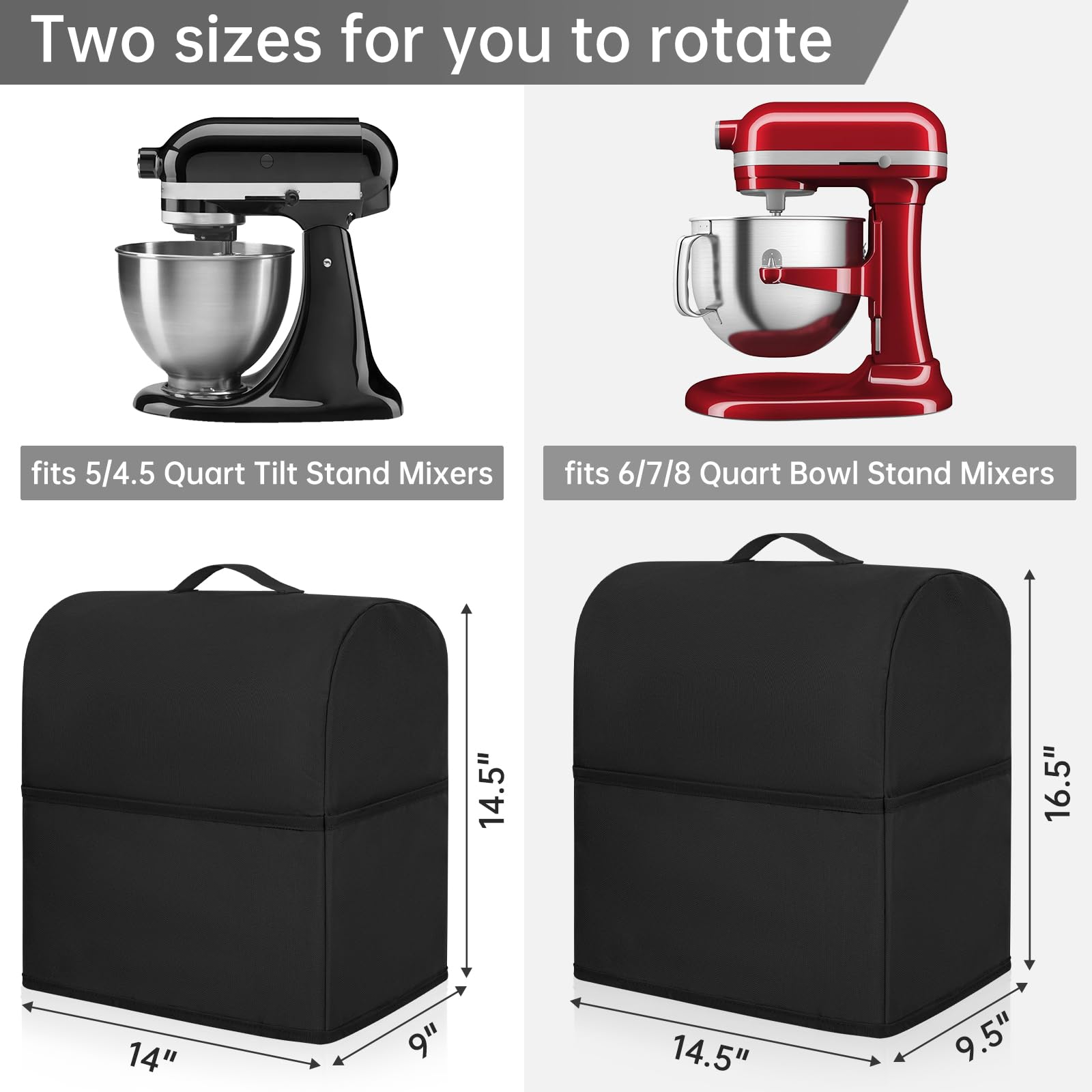 Stand Mixer Dust Cover Compatible with 3 Pockets and Handle with Kitchenaid Fits for 4.5/5 Quart Water-resistant Kitchen Aid Mixer Cover Black
