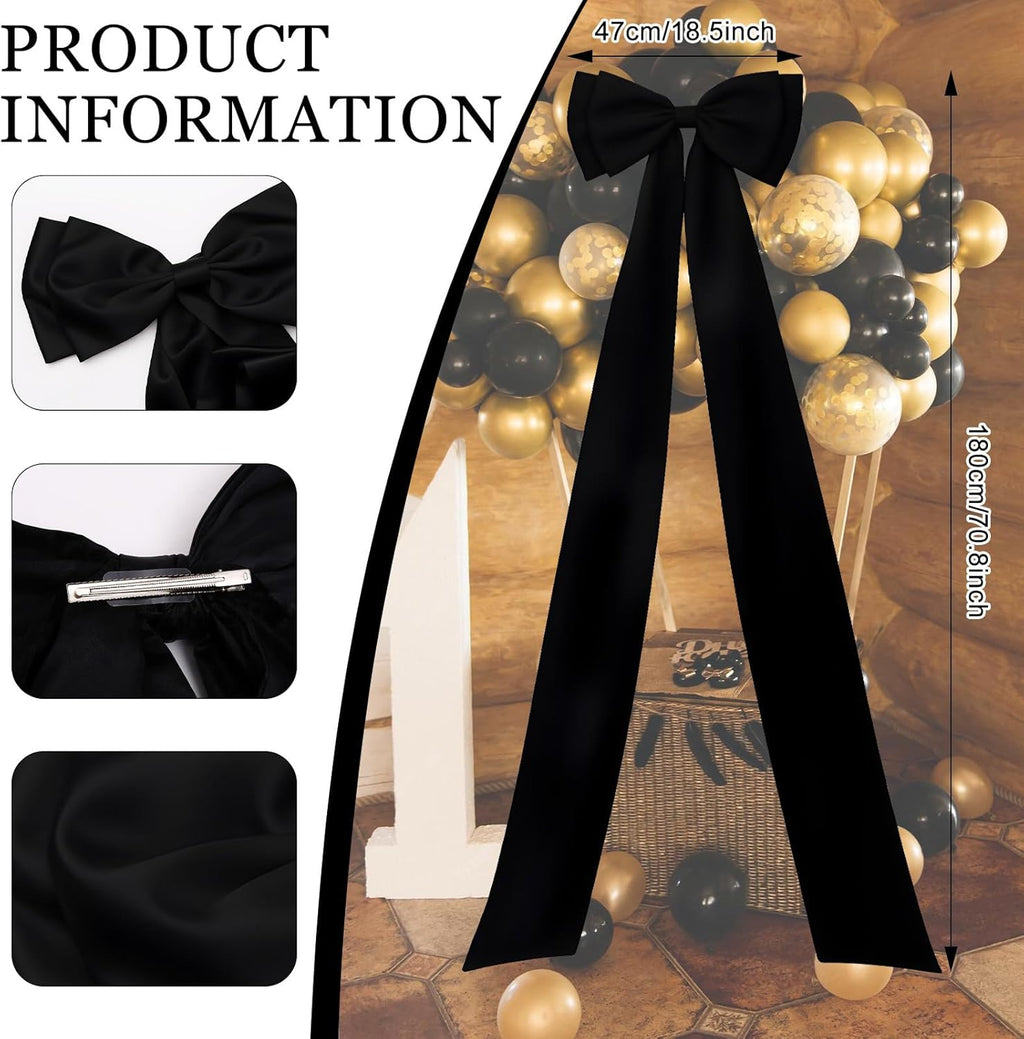Skiennix Large Satin Bow Decoration - Giant Wall Bows for Weddings & Baby Showers | Black Decor