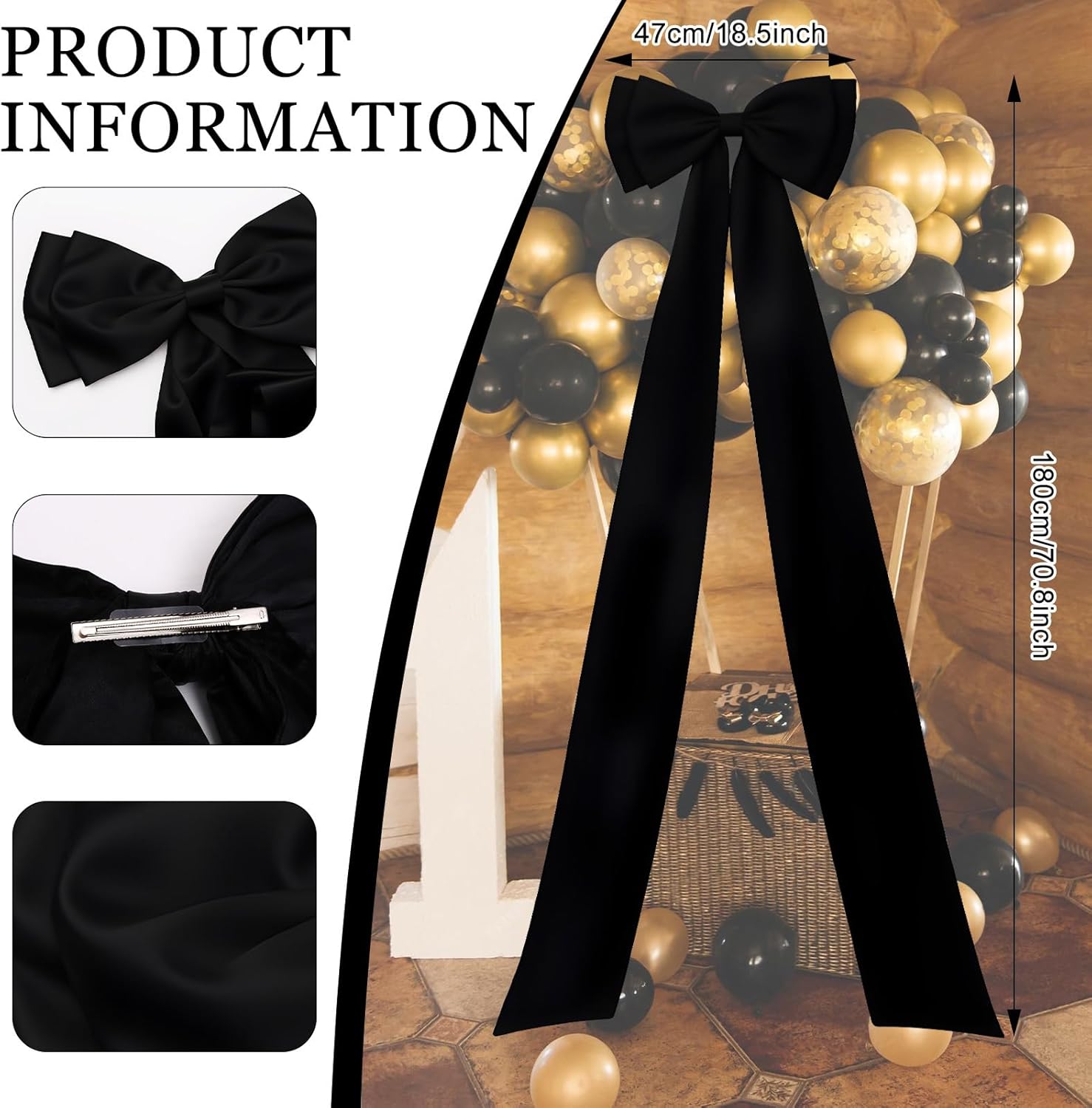 Skiennix Large Satin Bow Decoration - Giant Wall Bows for Weddings & Baby Showers | Black Decor
