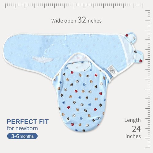 Bubble Bear Baby Swaddle 3-Pack | Adjustable Newborn Sleep Sack Blanket for Infants 0-3 Months - Blue