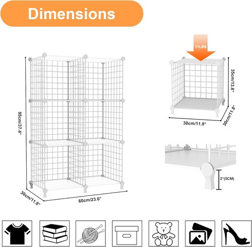 AWTATOS 6-Cube Storage Organizer - DIY Stackable Wire Shelves for Home Office | White Bookcase Cabinet